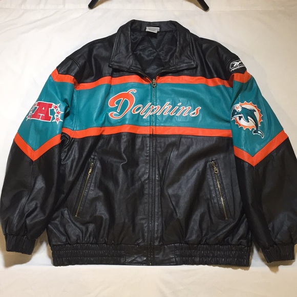 Reebok Jackets \u0026 Coats | Reebox Authentics Miami Dolphins Leather Jacket | Poshmark